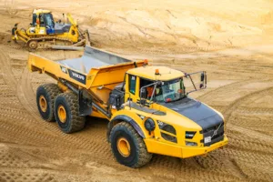 Yellow articulated dump truck Volvo A40F